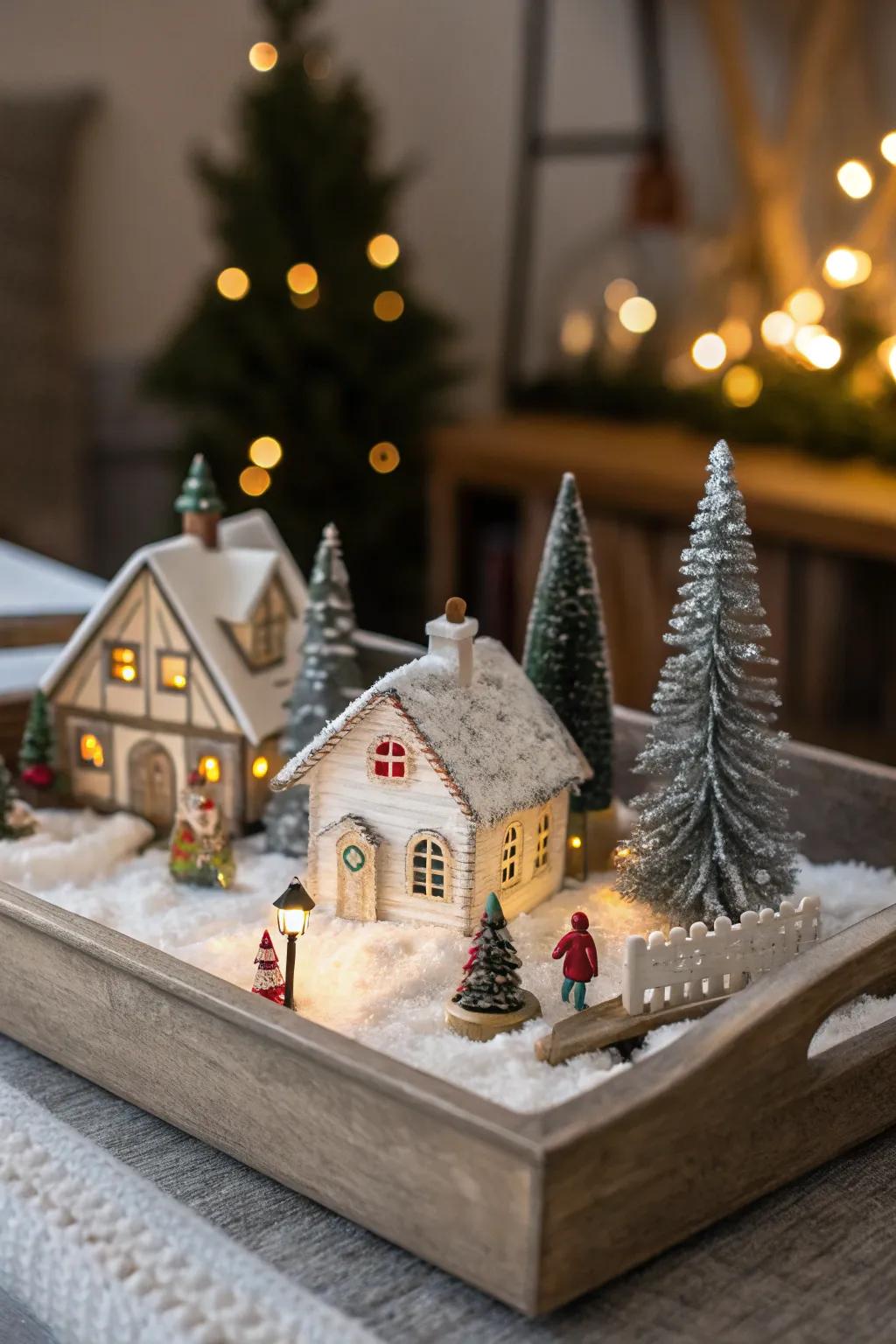 A tray landscape permits the quick and easy relocation of your Christmas village.