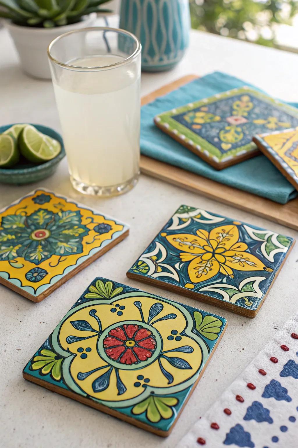Safeguard surfaces using stylish Mexican tile drink coasters.