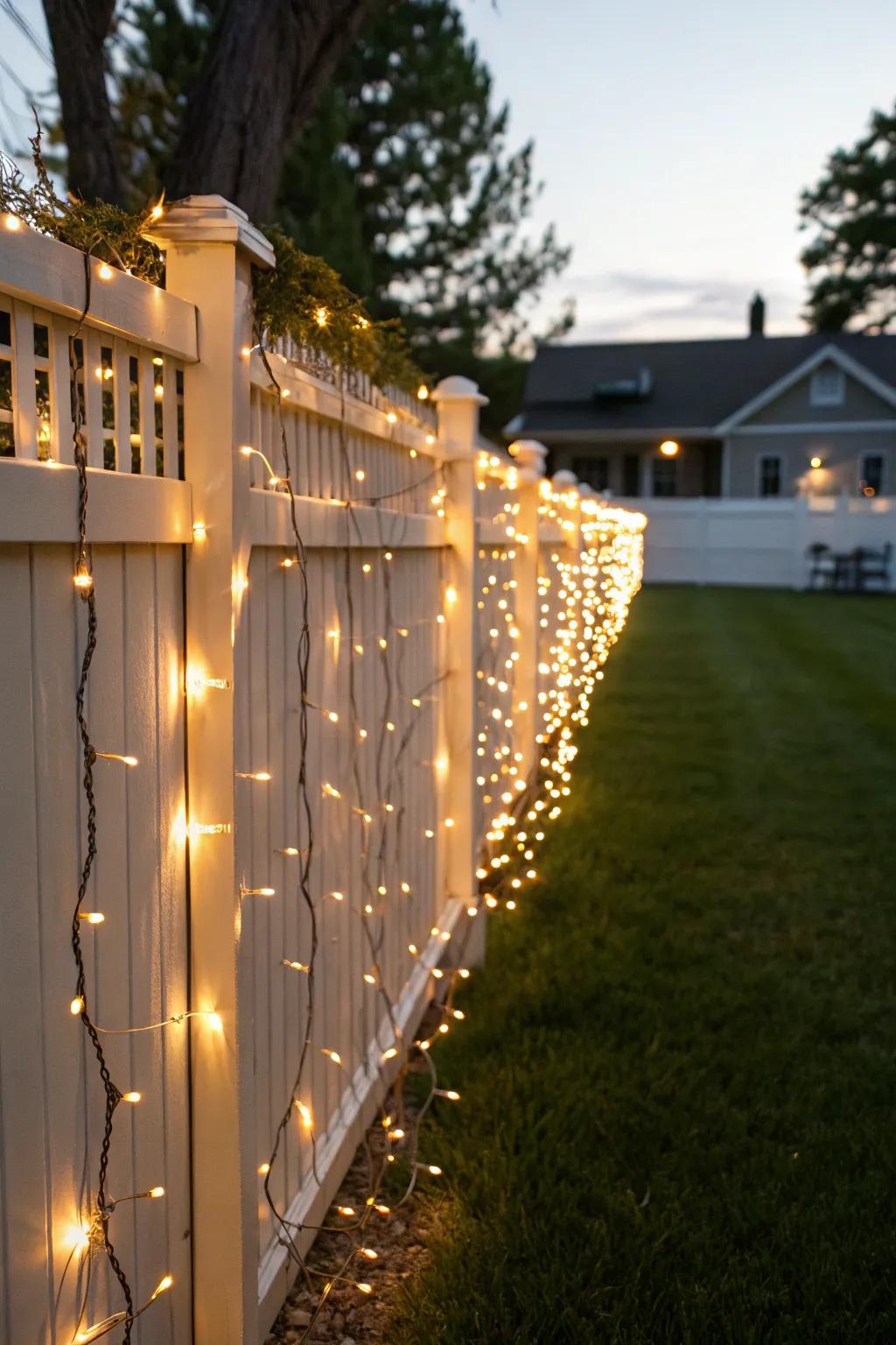 Festive fence lighting spreading holiday joy.