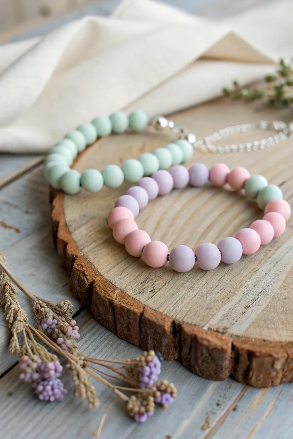 Embrace the softness of spring with this soft shade dream clay bead bracelet, where simplicity meets elegance.