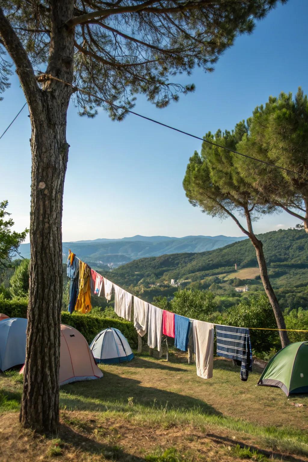 A travel-friendly clothesline is perfect for camping adventures.