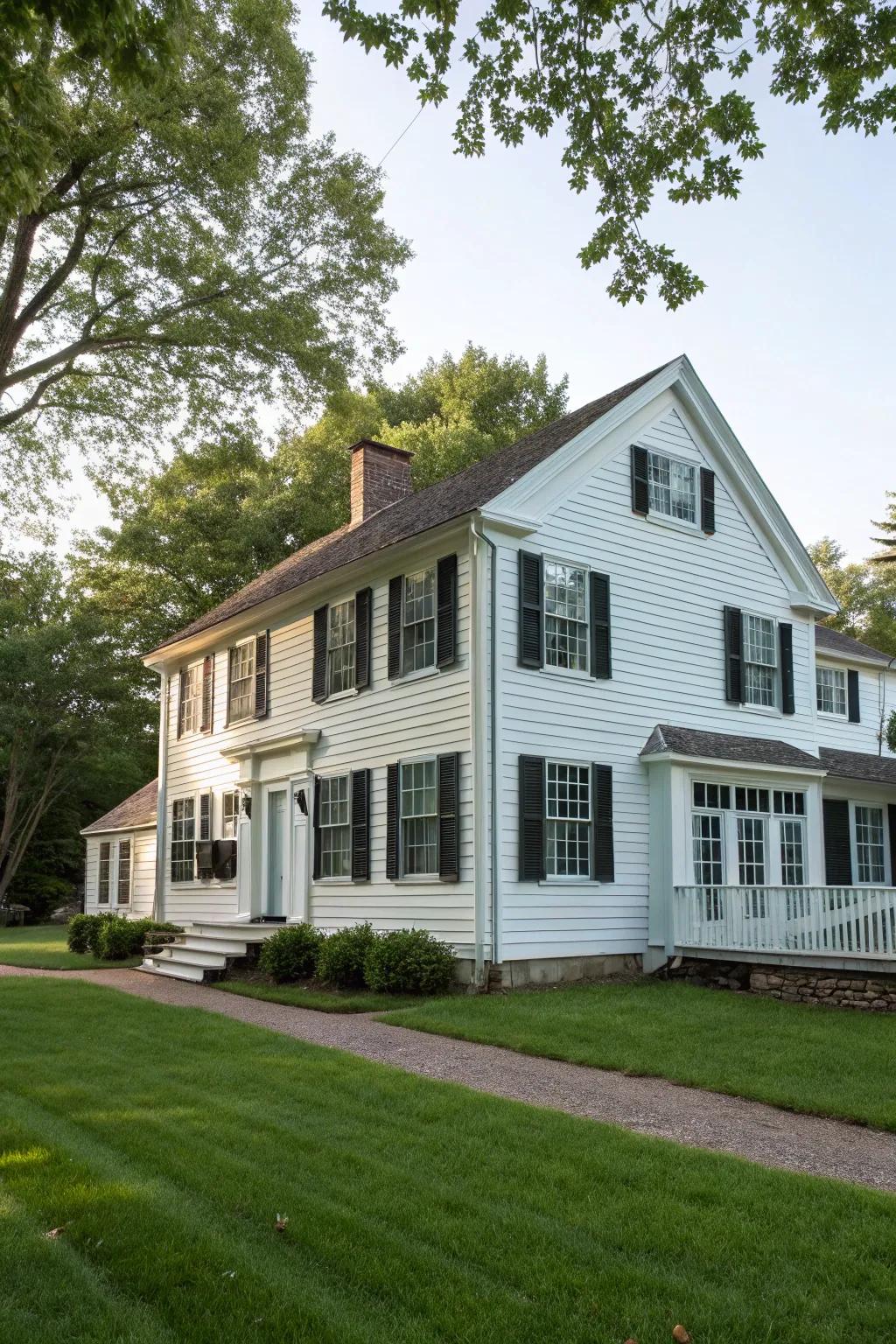 Colonial home with vertical board-and-batten siding.