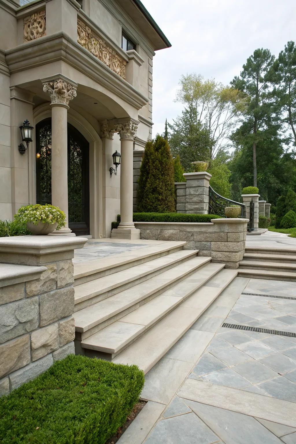 Blending concrete with stone for a refined look.