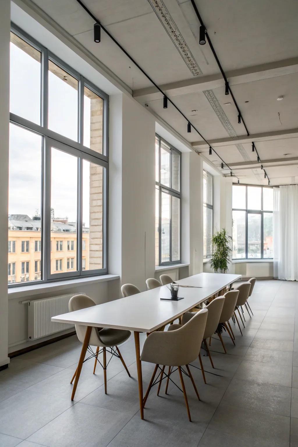 Minimalist design promotes a professional and calm meeting environment.