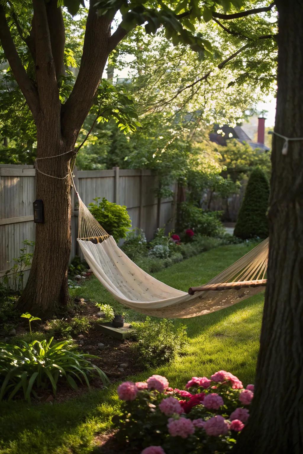 A hammock provides the ideal spot to unwind.