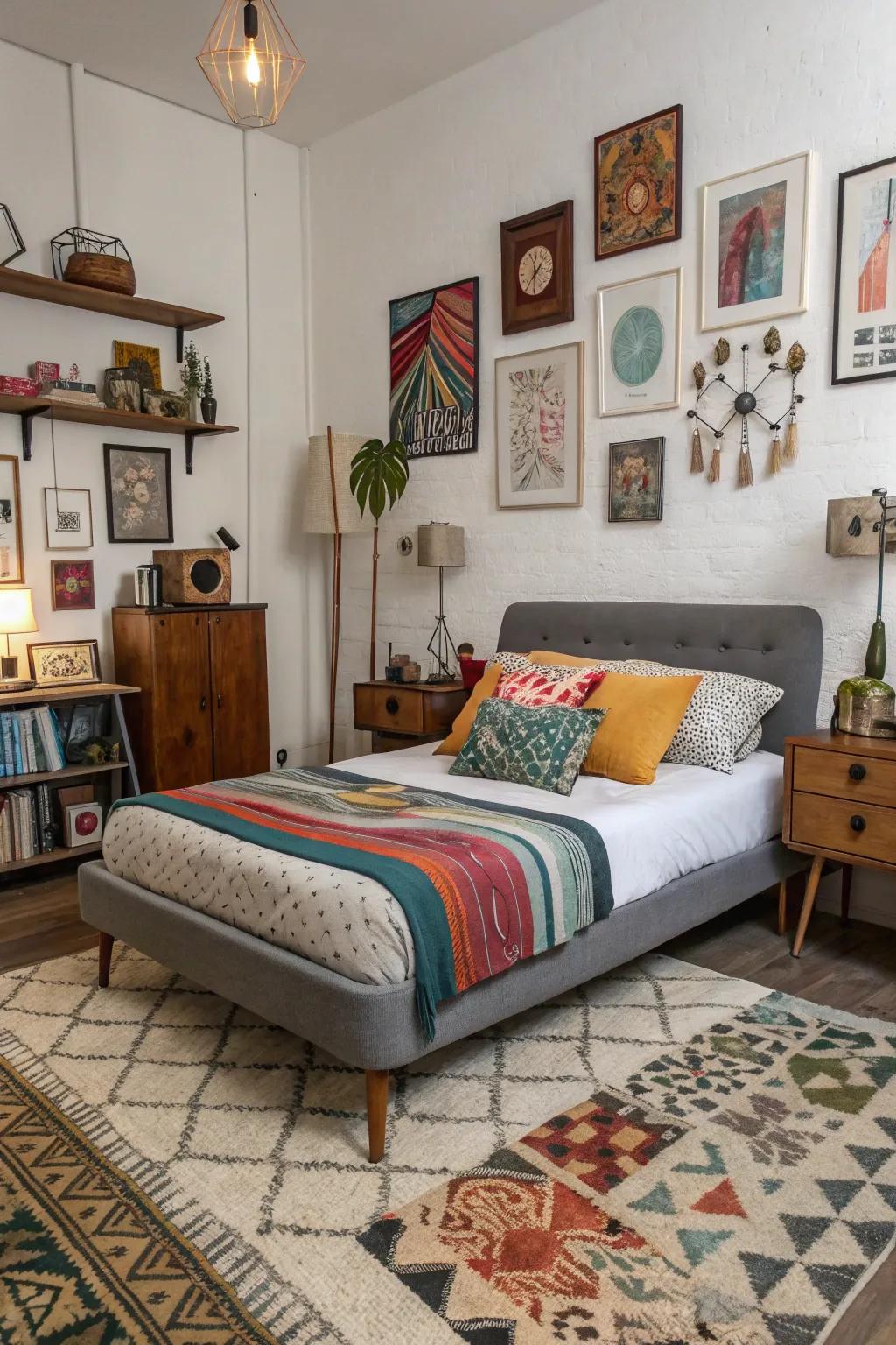 Eclectic elements bring personality and diversity to the bedroom.
