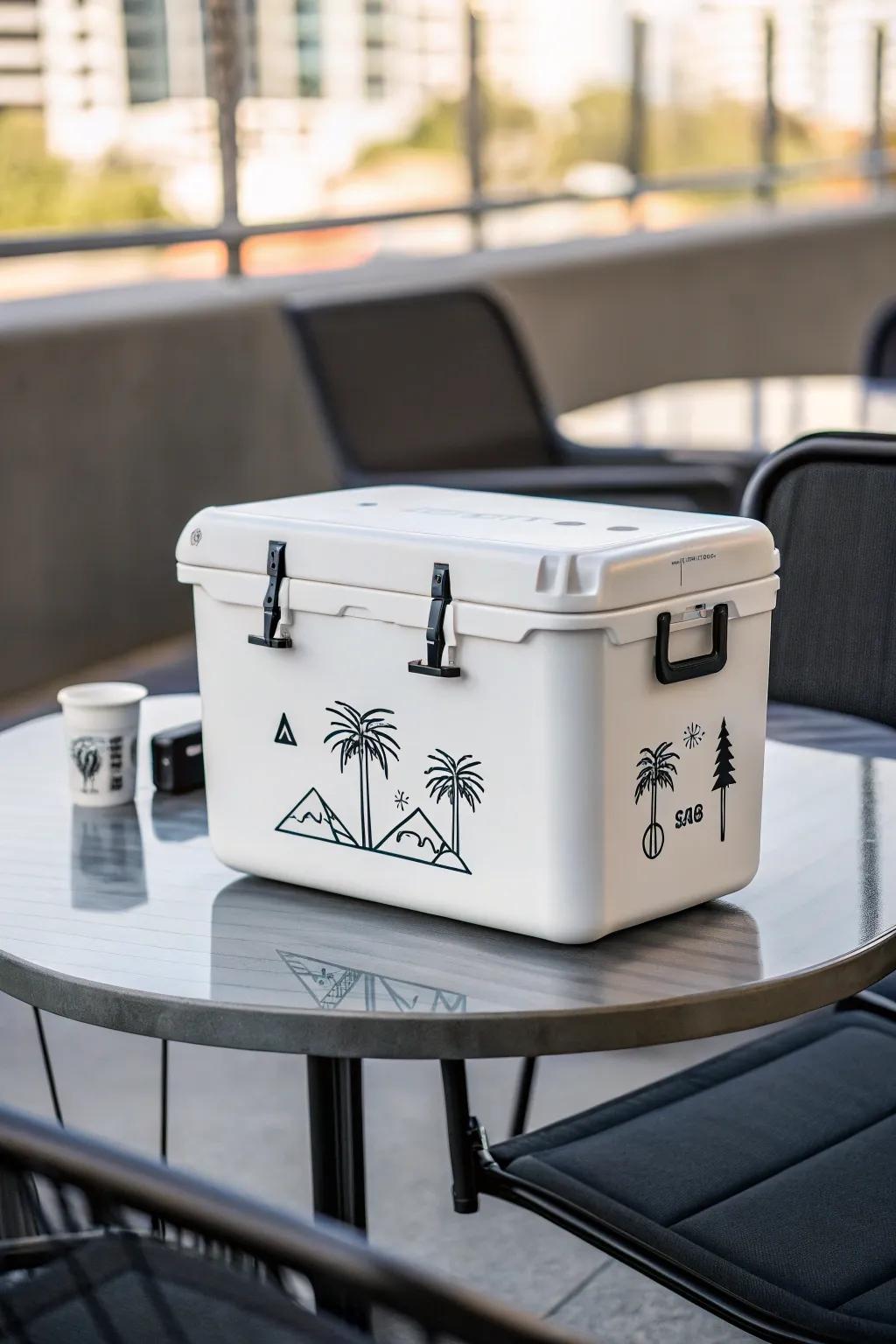 A cooler with minimalist stickers for a chic touch.