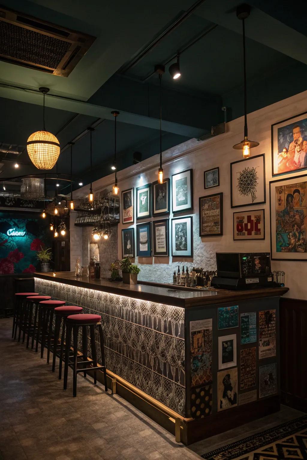 Artistic touches personalize your bar area.