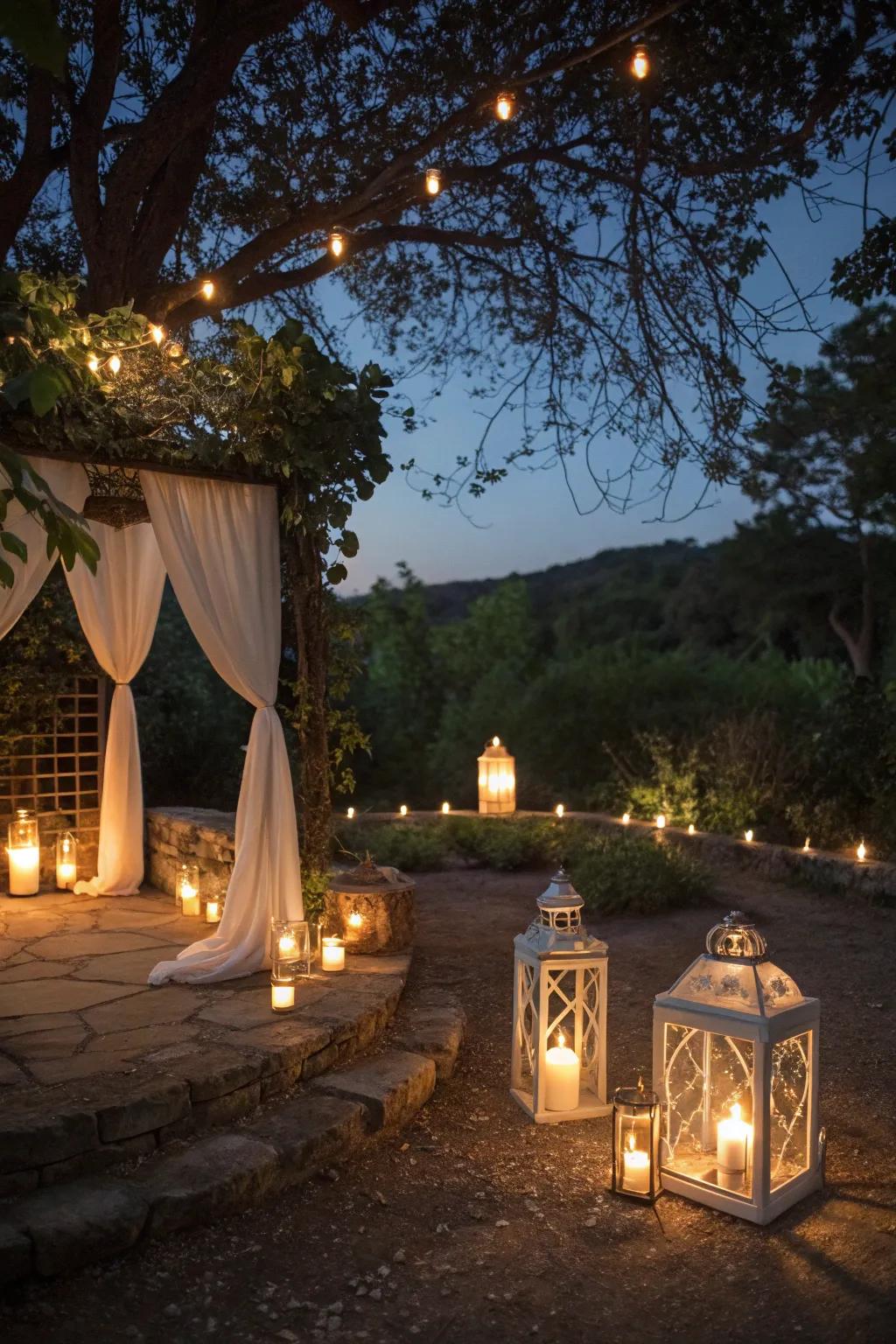 Flame beacons fashioning a gentle, romantic ambiance.