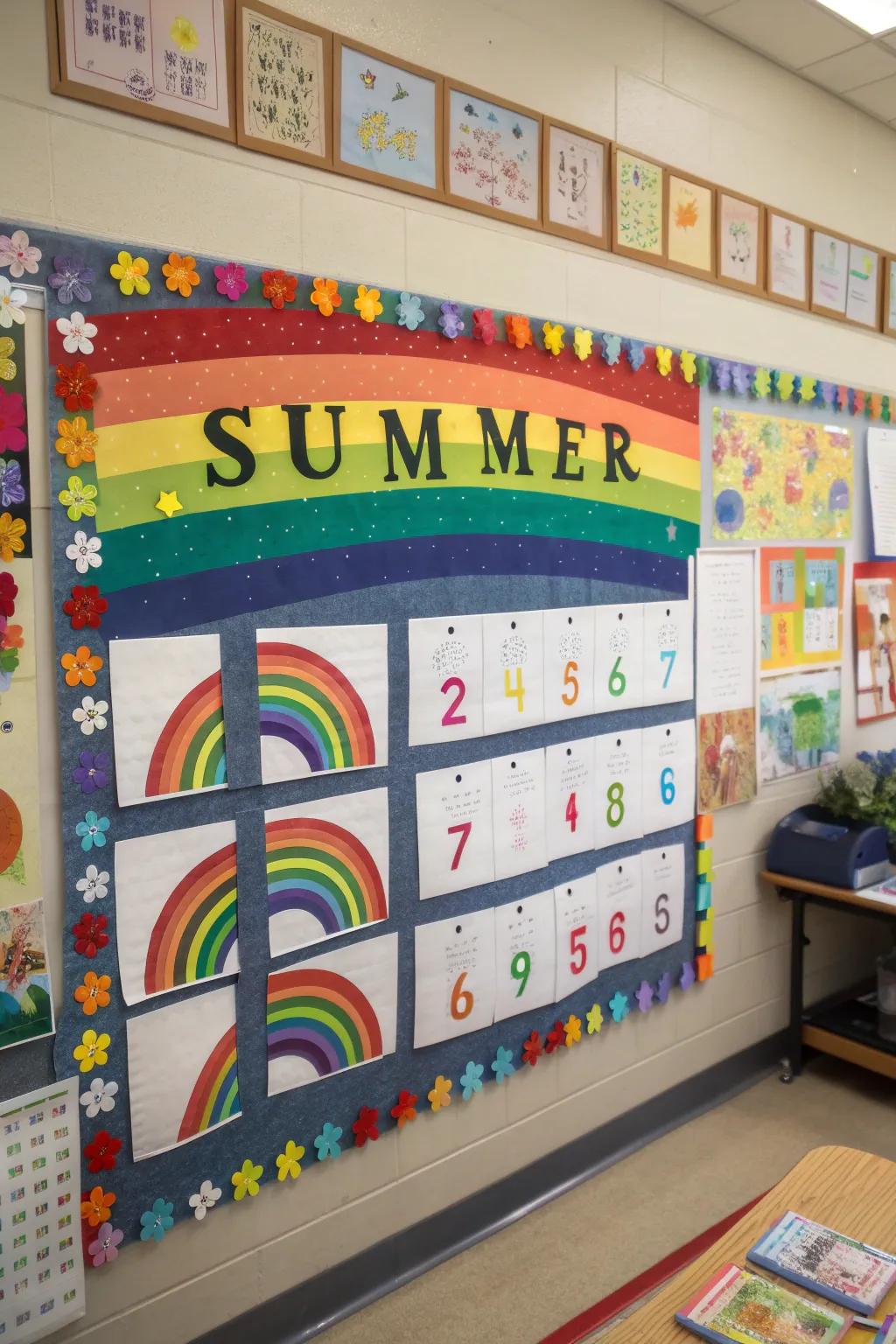 A chromatic bow countdown conveying color and elation to the educational setting.