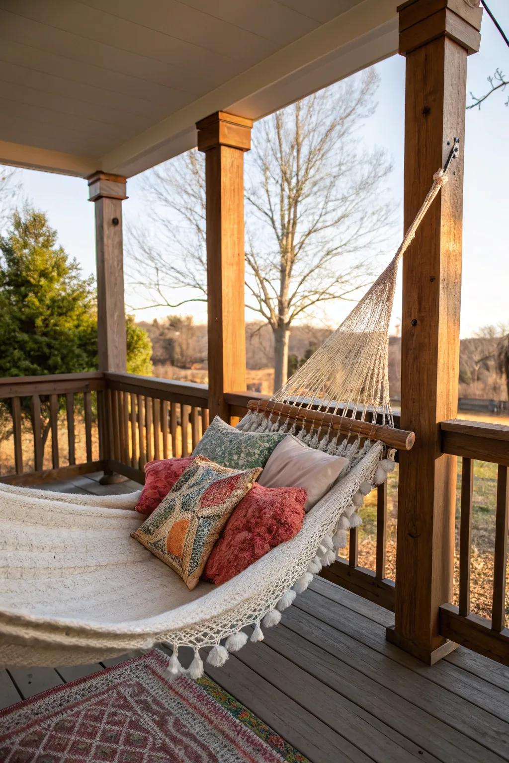 A welcoming alcove beckons relaxation on your rural porch.