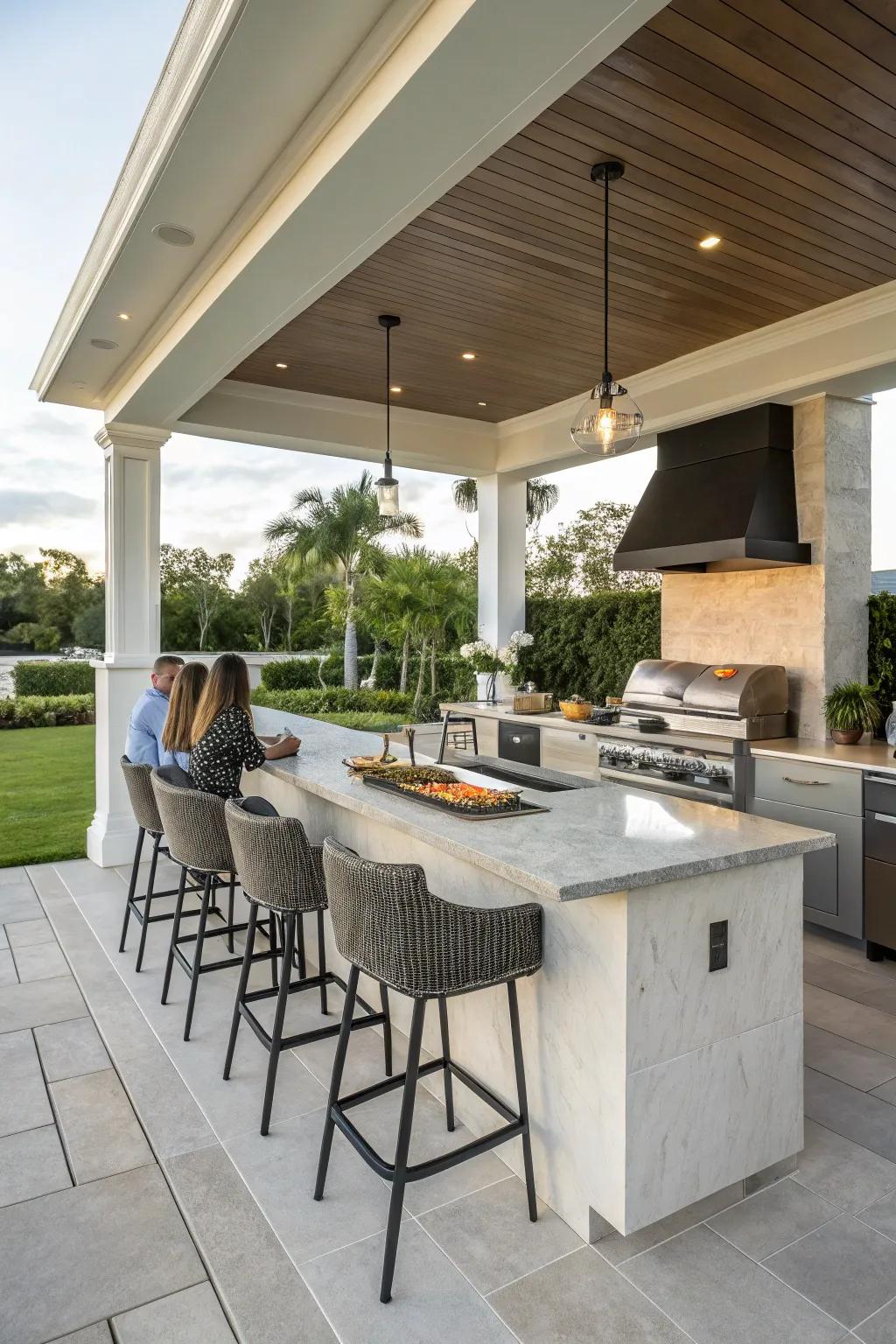 A bar seating area transforms your kitchen into a social hub.