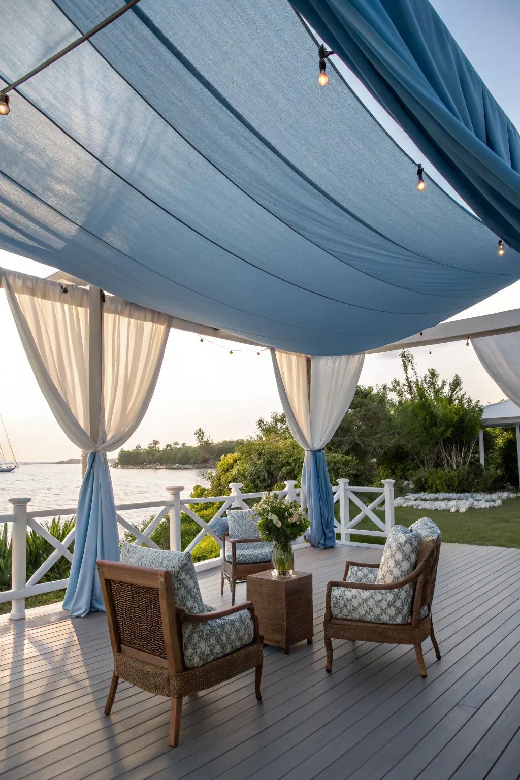 An artistic canvas sail-covered deck for creative souls.