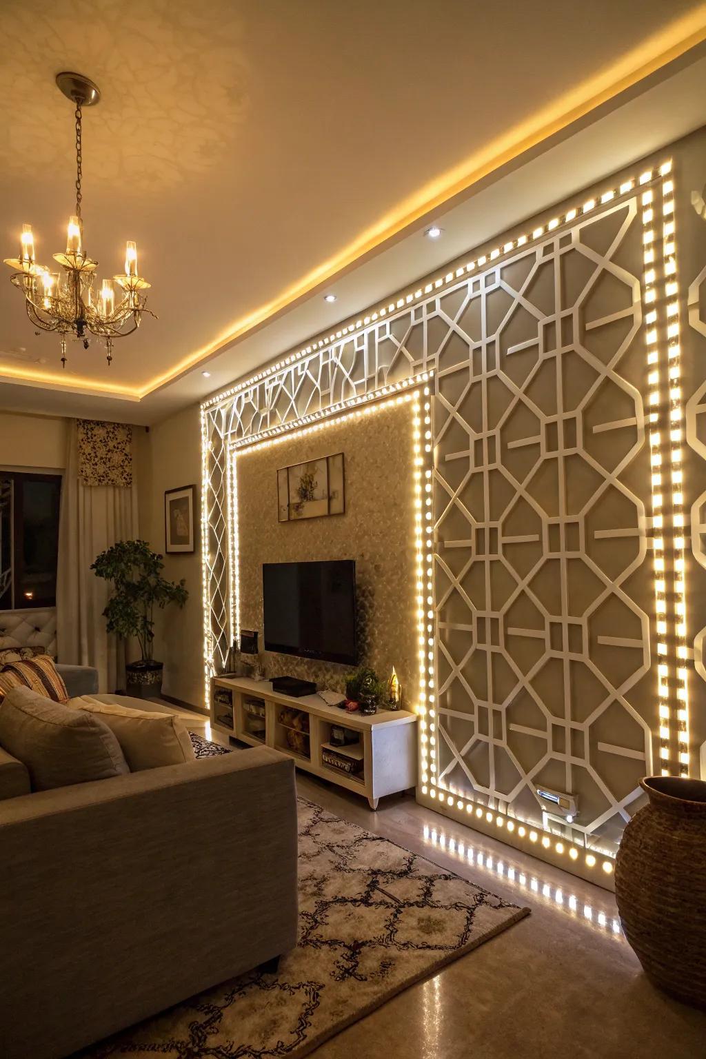 Light walls provide a contemporary and intriguing focal point.