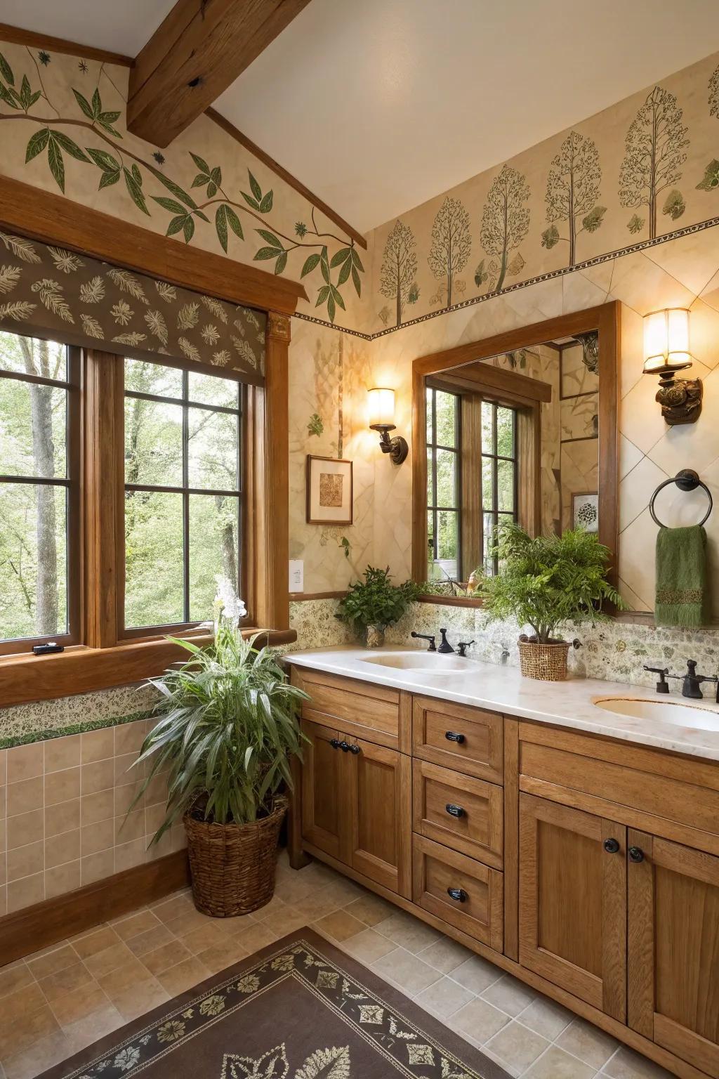Nature-inspired decorations enhancing the craftsman bathroom.