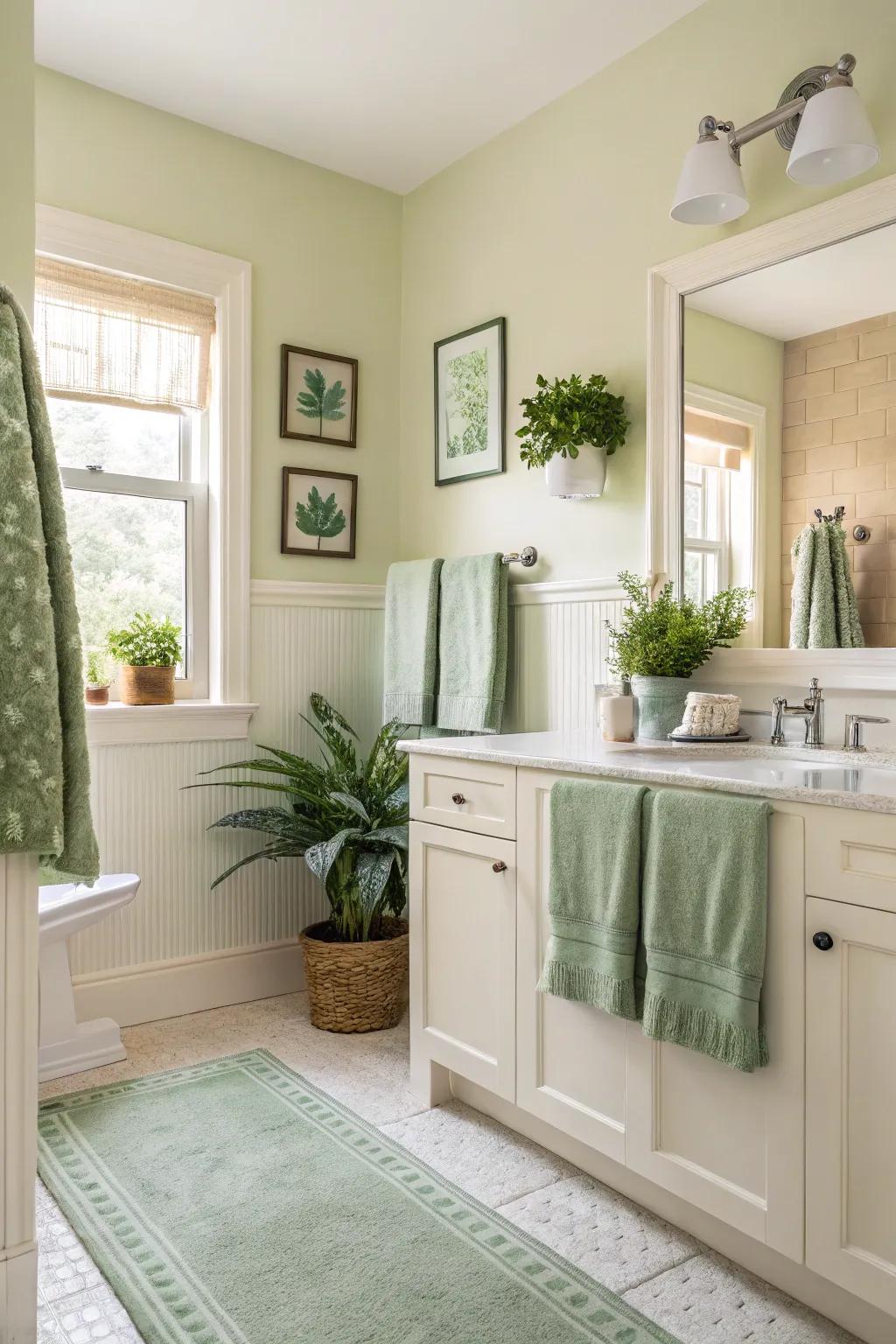 Soft green accents complement the cream tones beautifully.