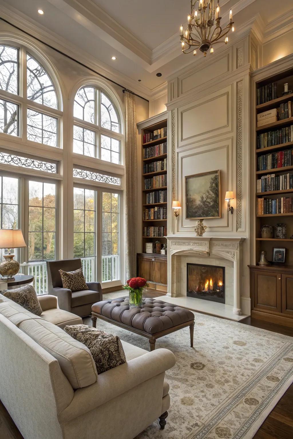 Bookshelves with hidden sections add a sense of mystery and additional storage.