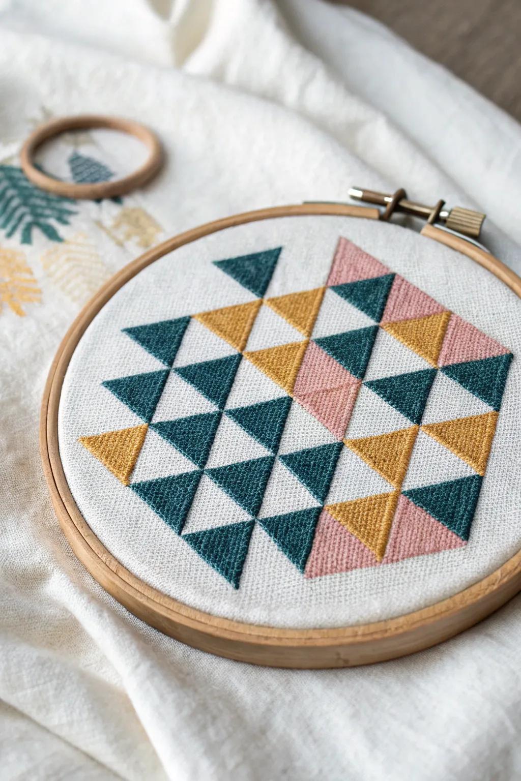 Elevate your space with a touch of contemporary artistry through geometric cross stitch patterns.