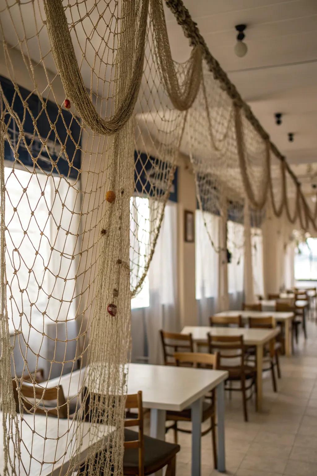 Netting adds depth and a maritime vibe.