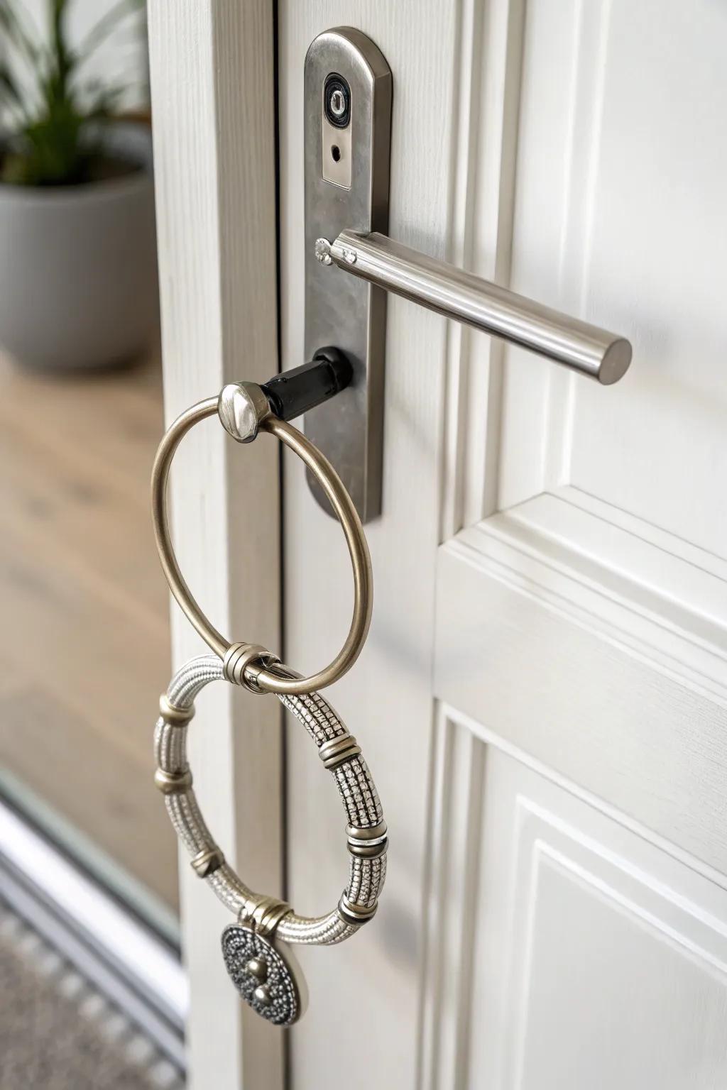 A minimalist ferrous loop door hanger for a hint of contemporary elegance.
