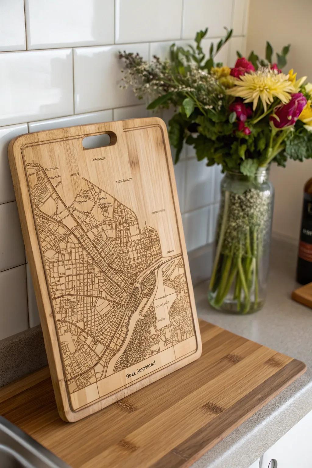 Map blocks offer a geographical touch to cooking space decor.