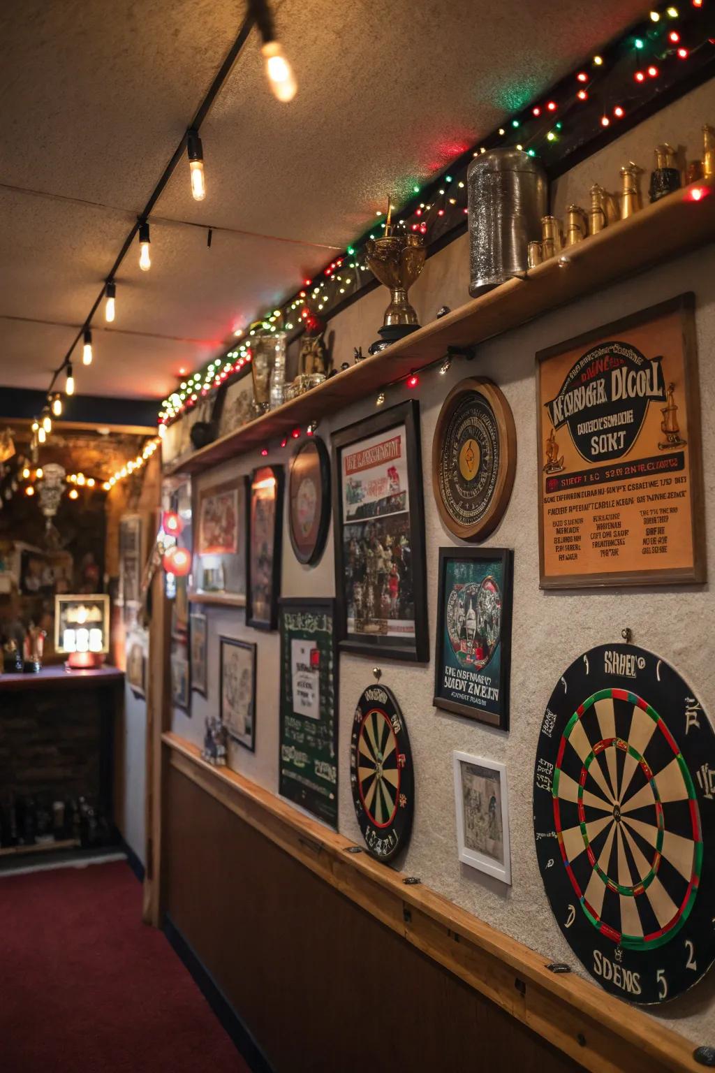 Themed decorations personalize and add a special touch to your dart room.