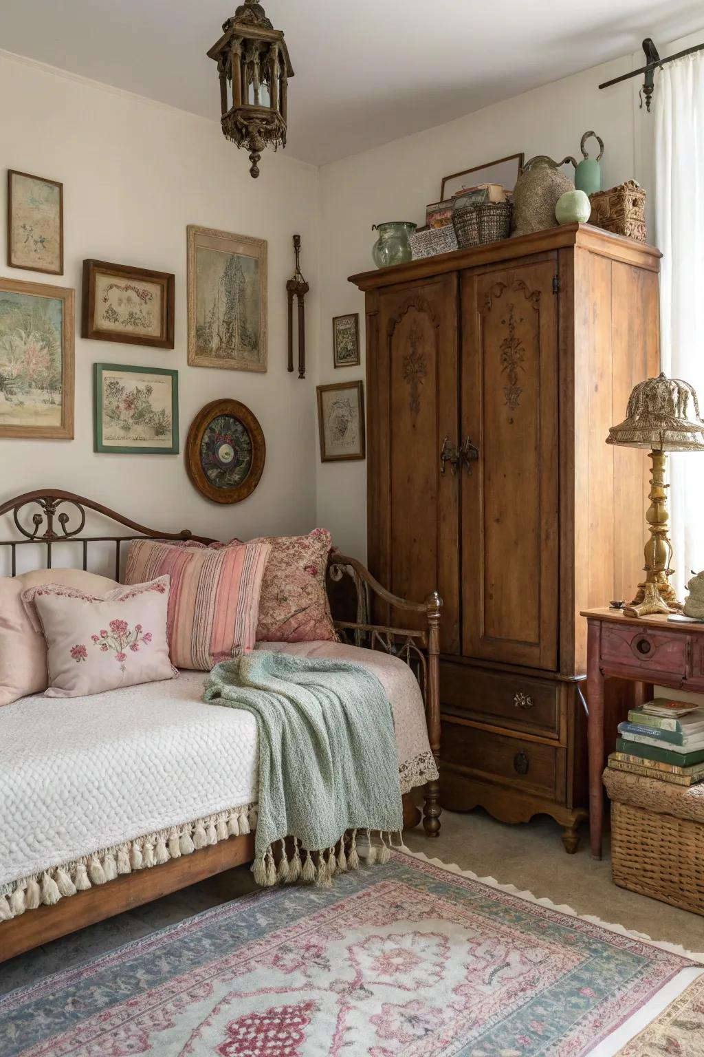 Daybed featuring vintage decor for a nostalgic touch