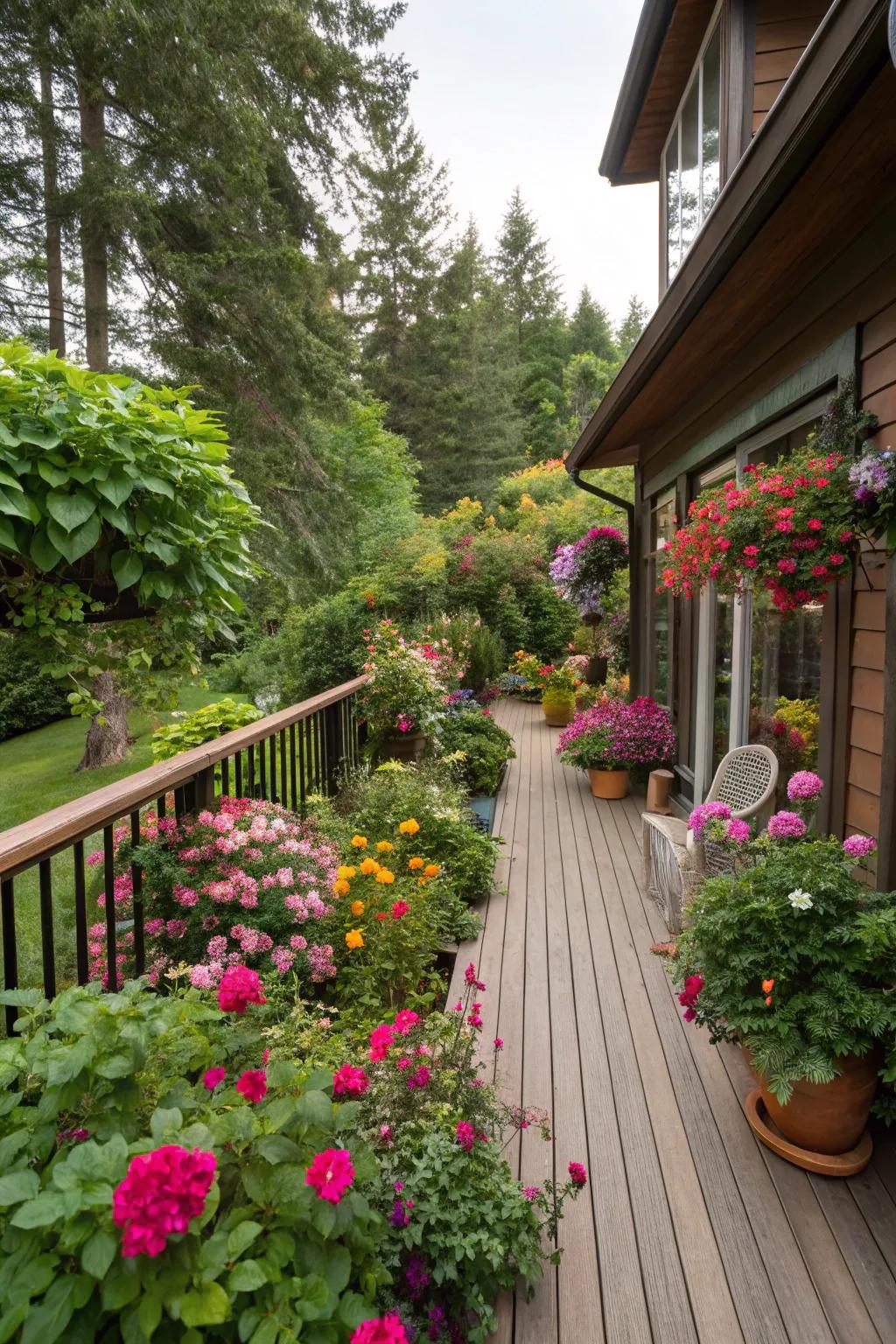 Deck-side gardens bring vibrancy and color to outdoor spaces.