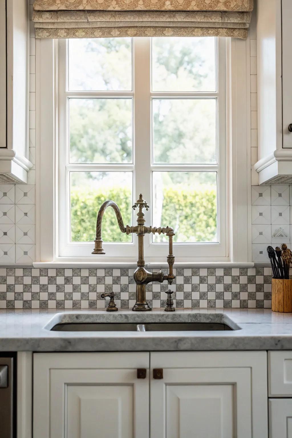 A vintage faucet design adds character and focal interest.