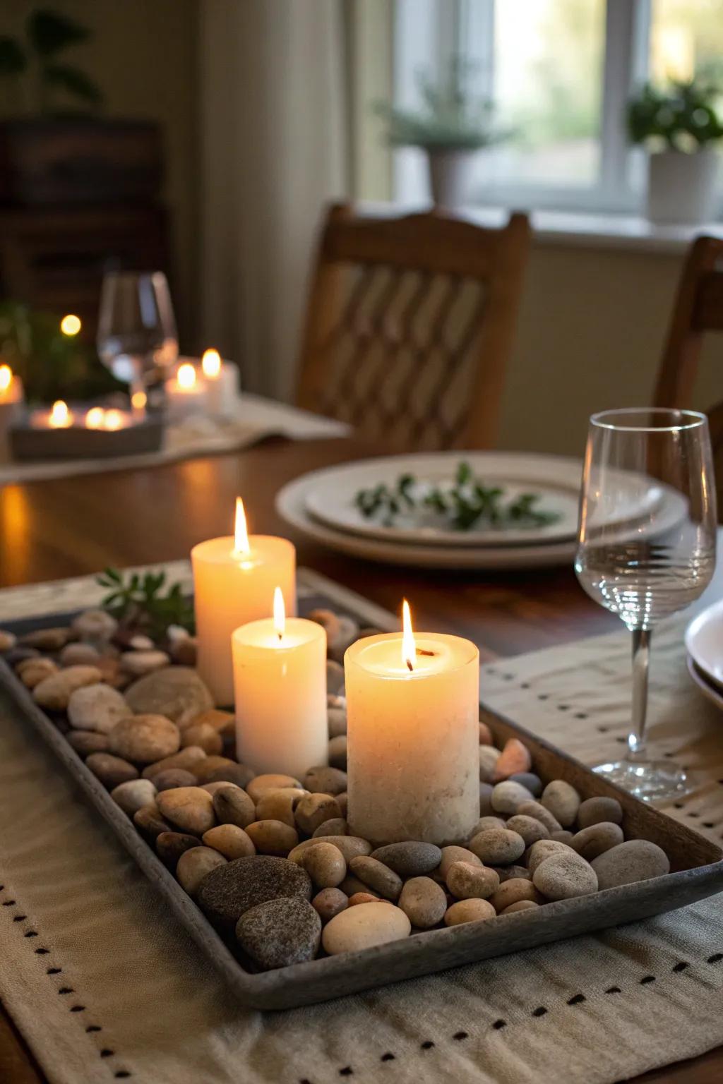 Elevate your light displays using an organic touch of brook stones.