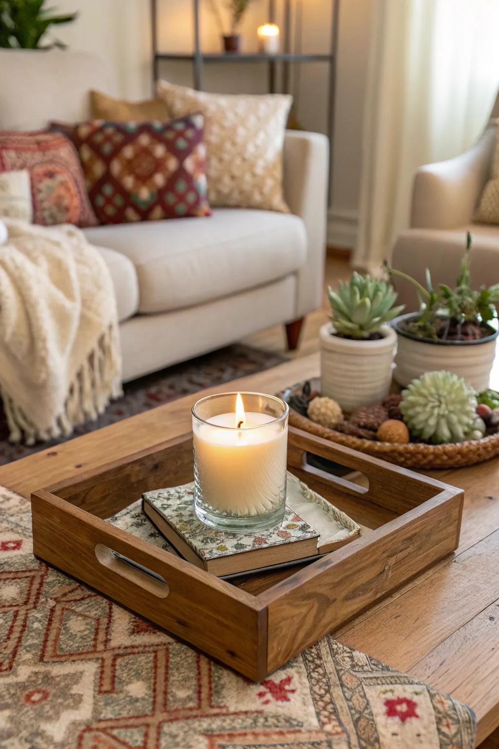 A scented setting with aromatic elements on a platter.