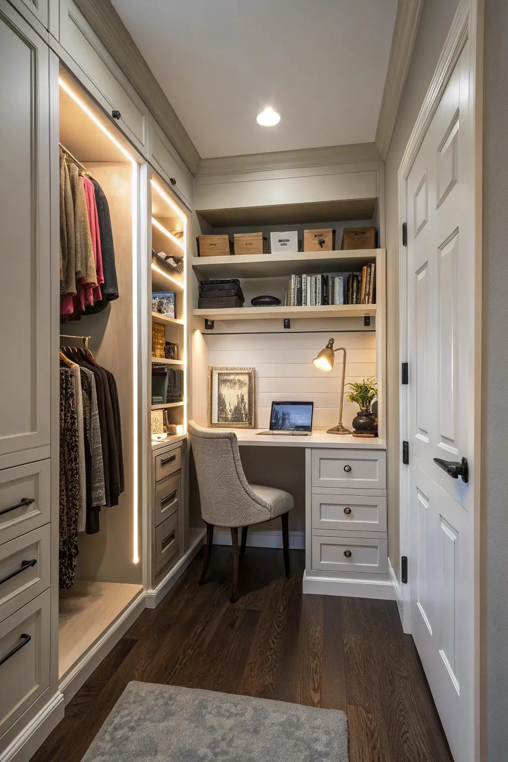 Create a versatile space with an integrated workspace.