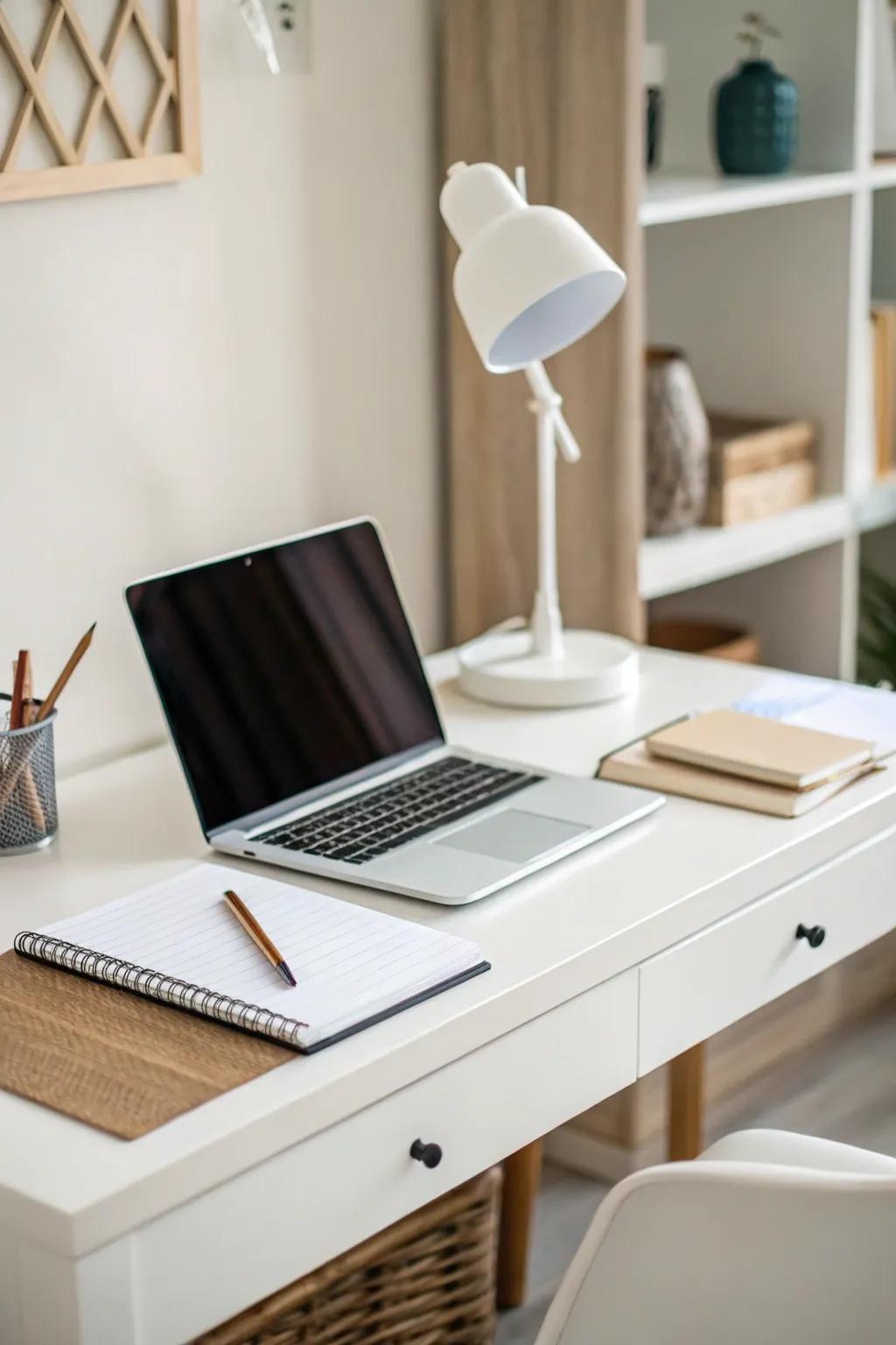 A minimalist desk setup promotes focus and simplicity.