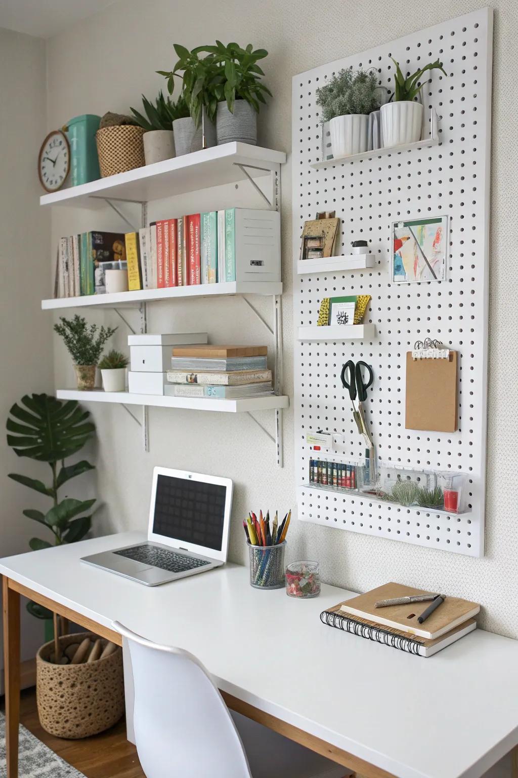 Elevated storage saves space and keeps essentials within easy reach.