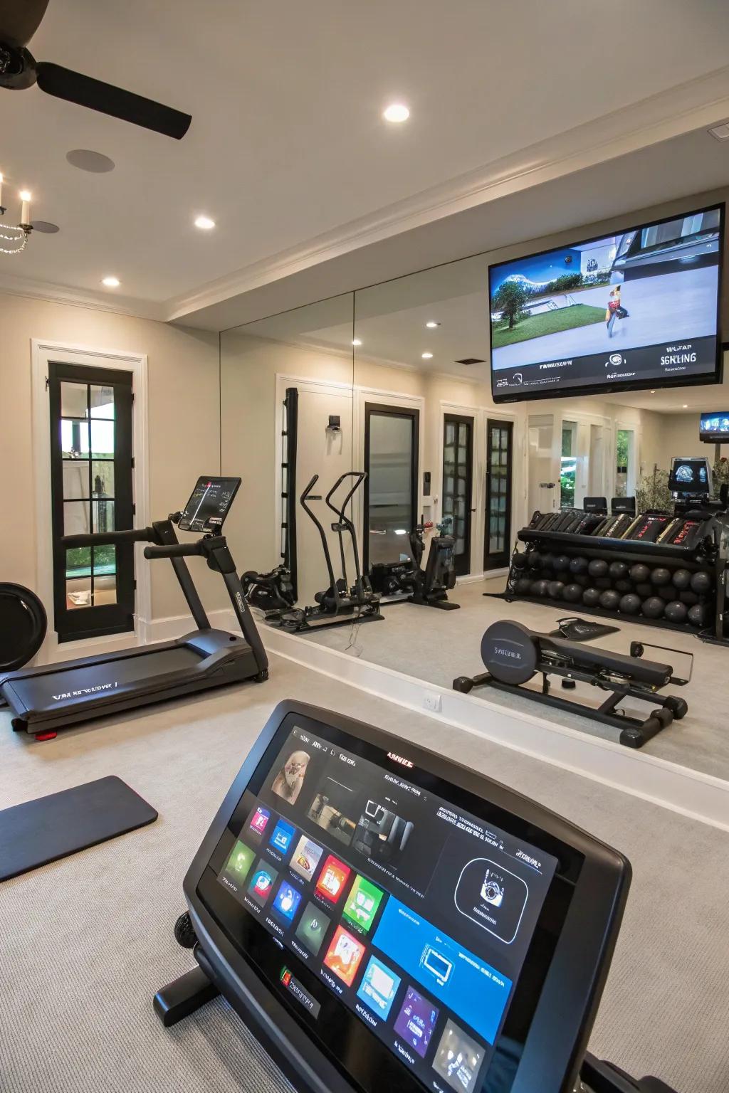 A smart home gym equipped with technology to enhance your experience.