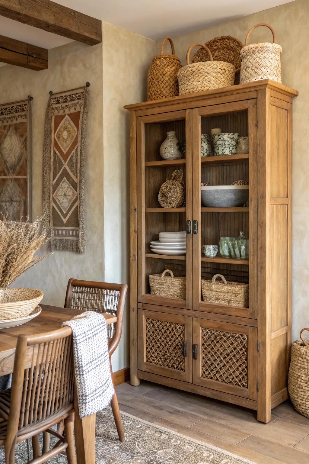 Introduce texture with braided cabinet details.