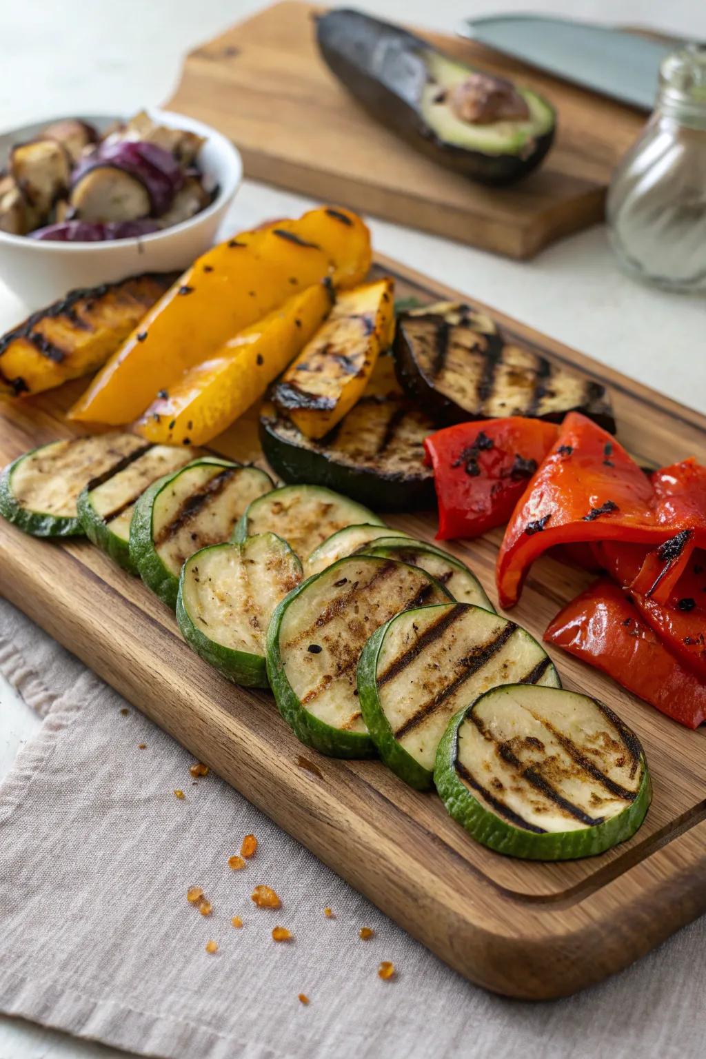 Savor the abundant essence of a superbly seared veggie display.