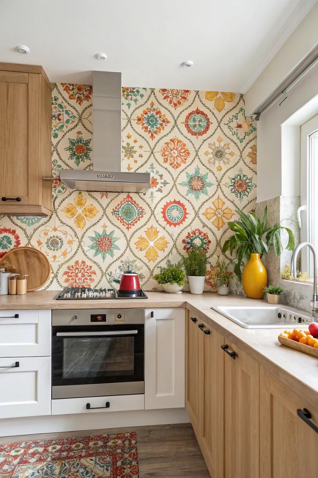 Self-adhesive wallpaper transforms walls with minimal effort.