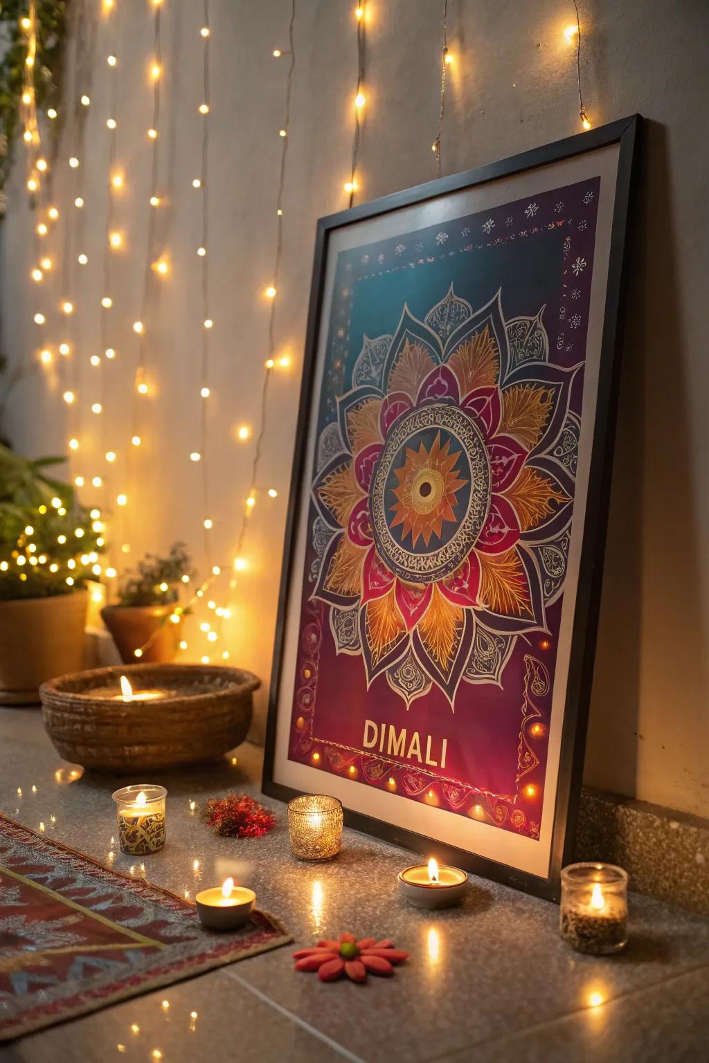 A enchanting glimmer Diwali poster with captivating lighting.