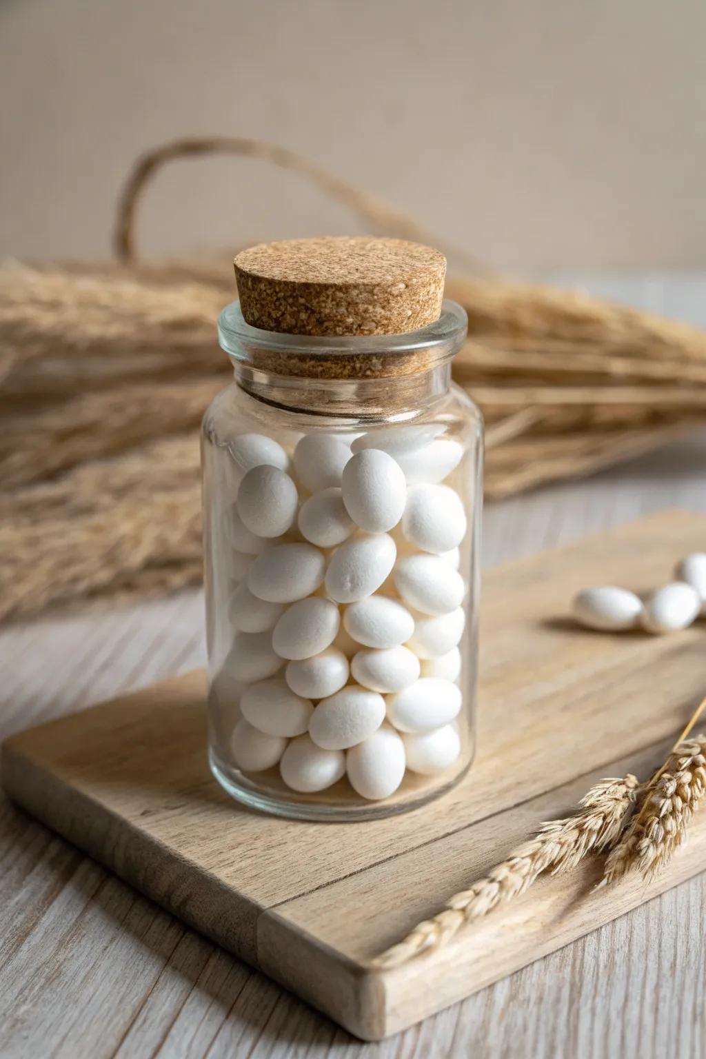 Improve your area with simple elegance: All-white treats in a beautifully simple crystal holder.