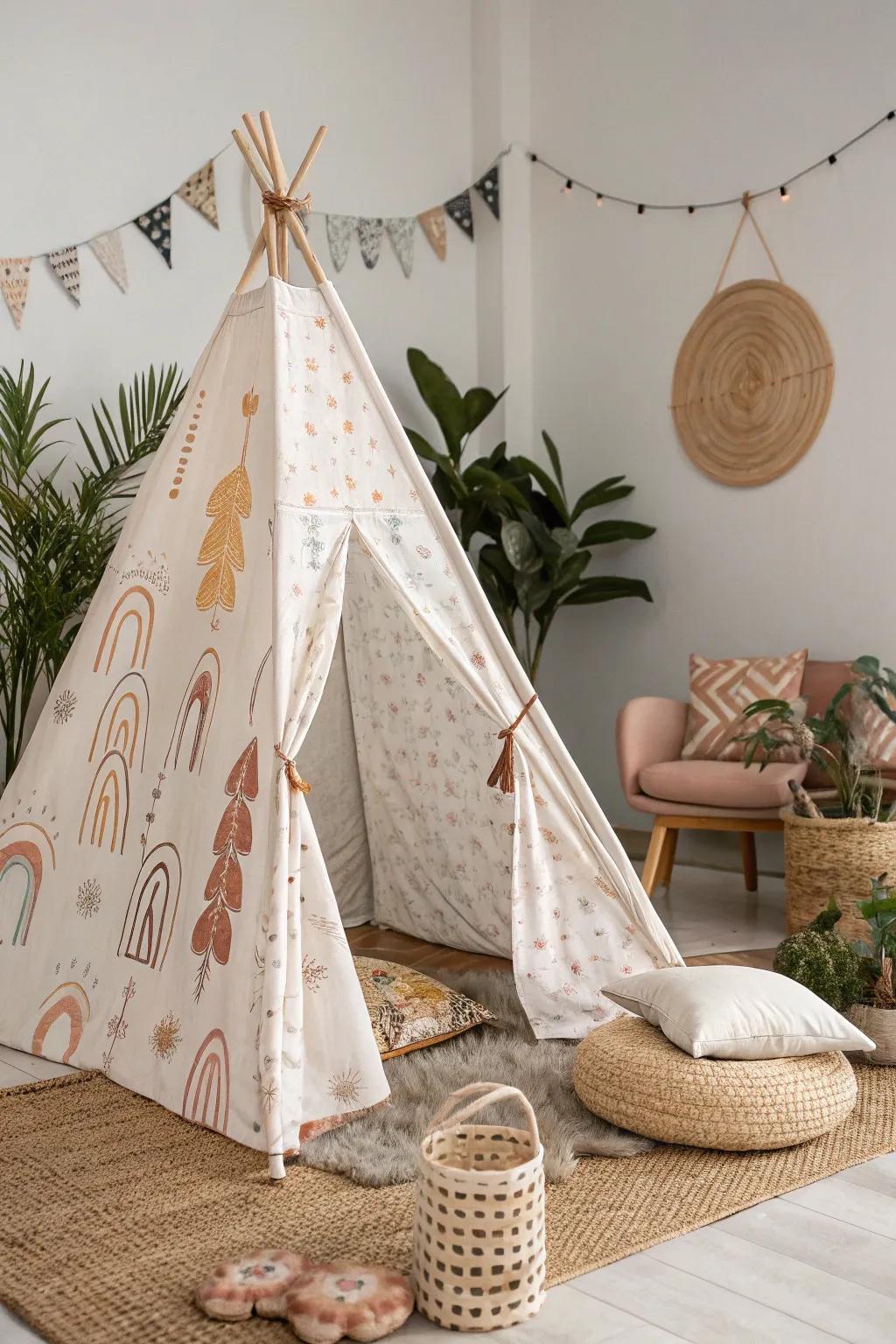 Transform your area with a two-sided material tent&mdash;Scandinavian simplicity meets boho allure for endless flair.