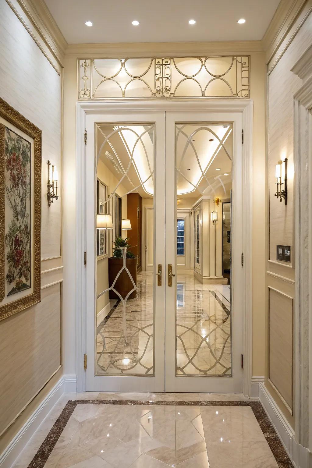 Expansive grace with reflective panel inlays.