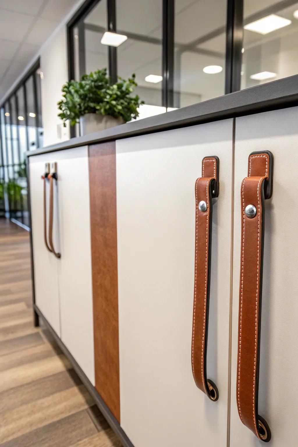 Leather strap rods introduce warmth and texture.
