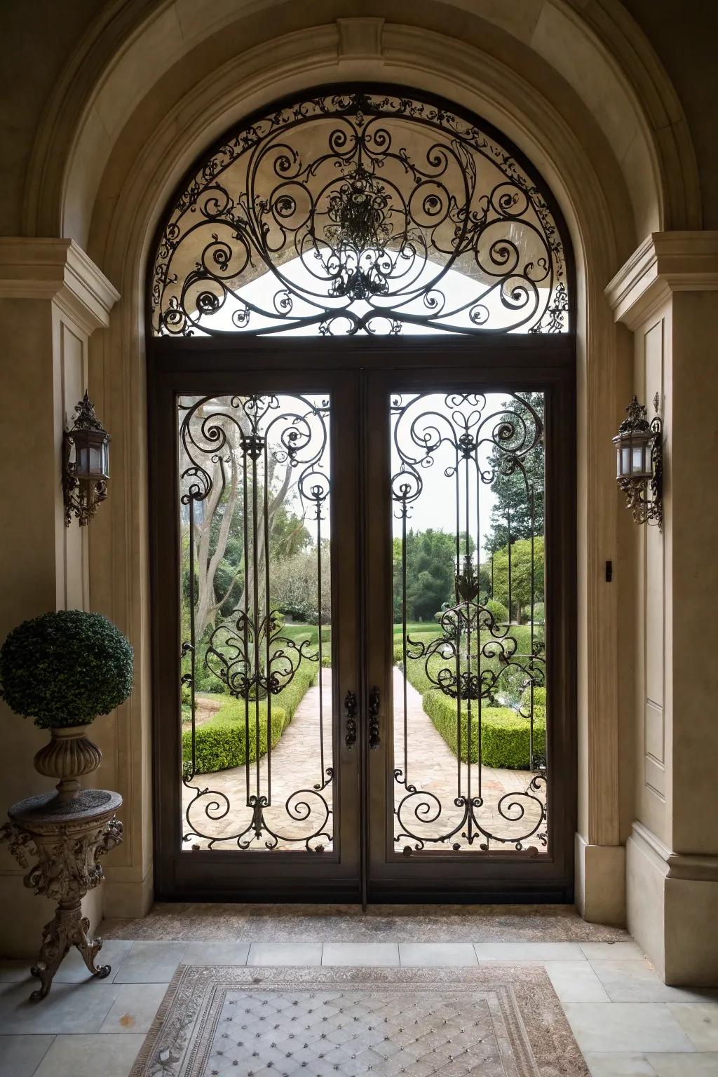 Ornate iron details that infuse the doors with timeless beauty.