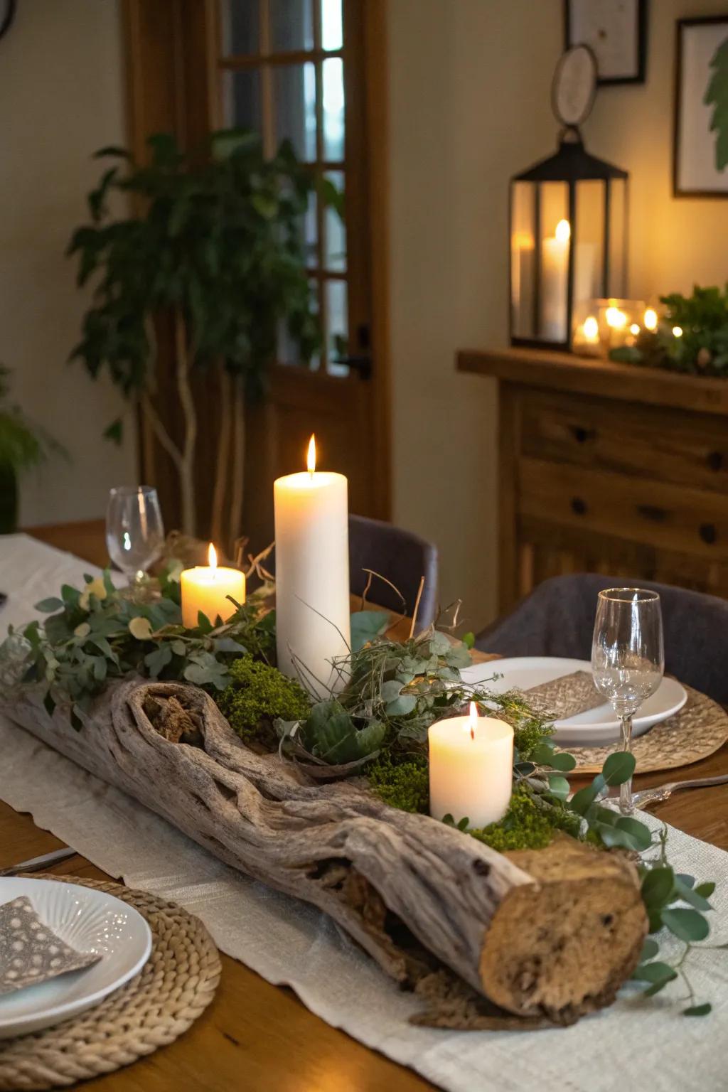 Create a captivating table setting with a driftwood showpiece.