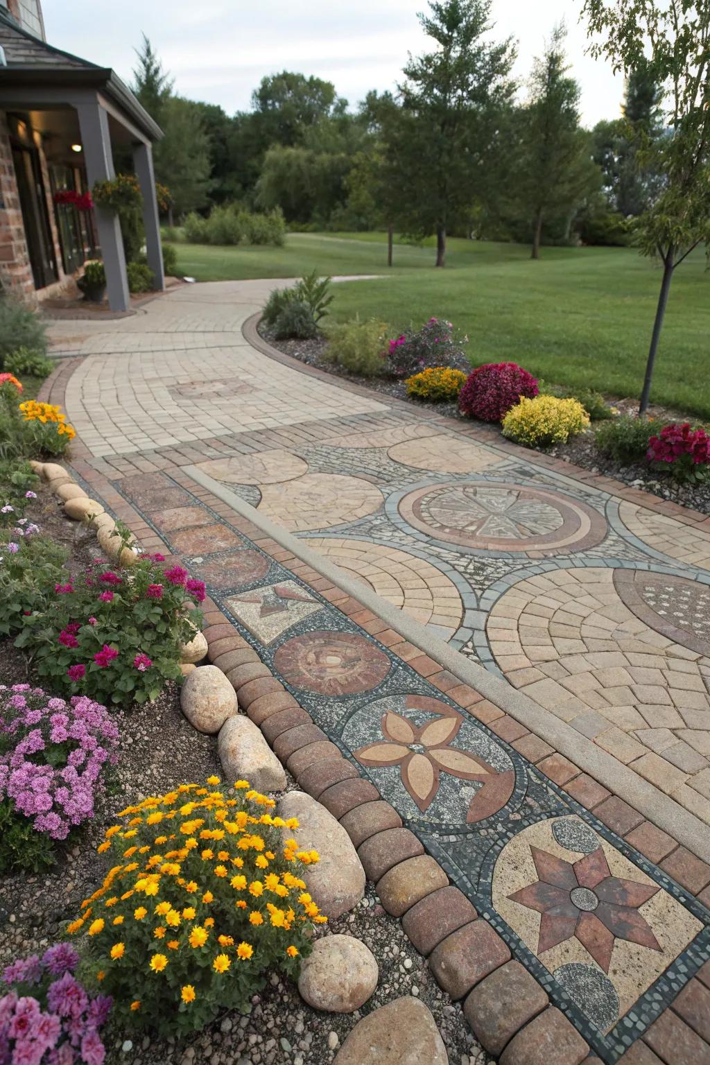 Paver driveways can be tailored for a lively and singular style.