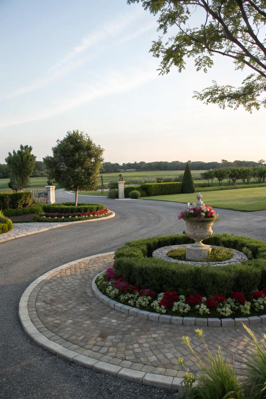 A round driveway appends elegance and grandeur.