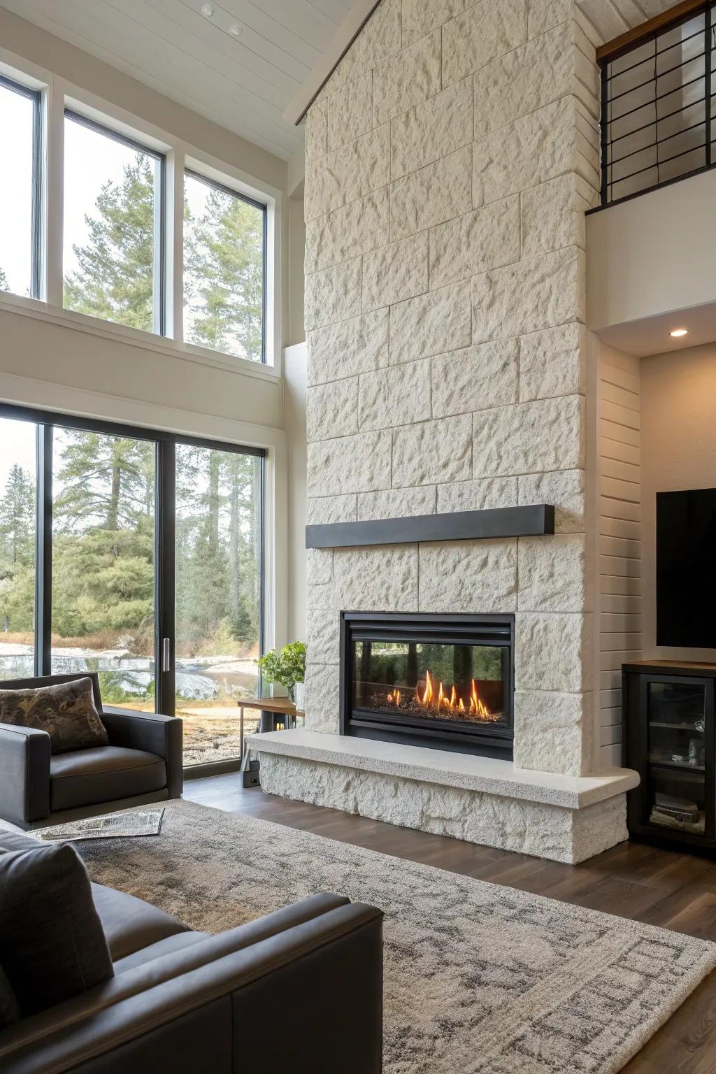 Engraved surfaces enhance the visual appeal of a plasterboard hearth.