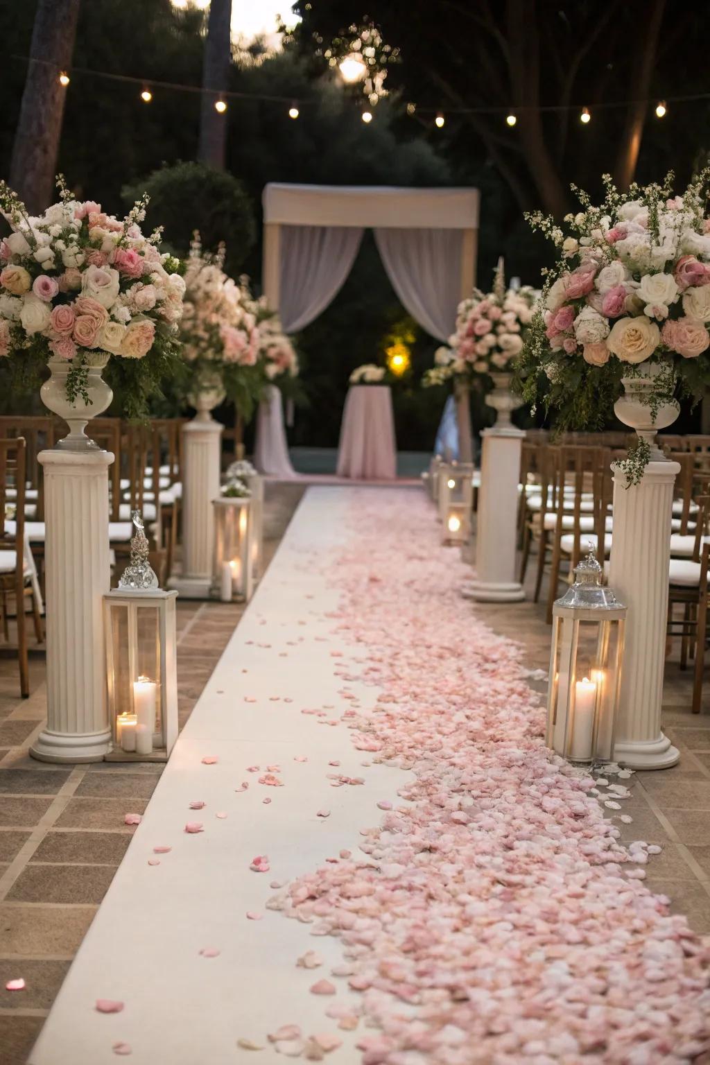 Passionate misty rose aisle decorations.