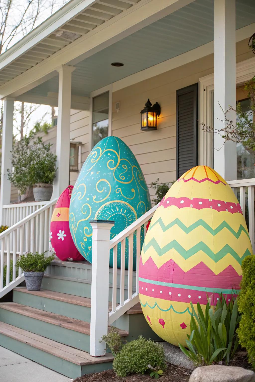 Large eggs create a playful, attention-grabbing arrangement, sure to turn heads.